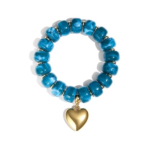 Colorful Beaded Bracelets Boho Jewelry for Women Multicolor Resin Chunky Bracelet Summer Vacation Outfits Beach Gifts - color: Green-Heart