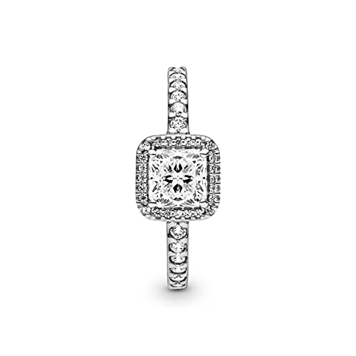 PANDORA Square Sparkle Halo Ring - Stunning Sophisticated Ring - Sterling Silver Ring for Women - Layering or Stackable Ring - Sterling Silver with Clear Cubic Zirconia - Size 5