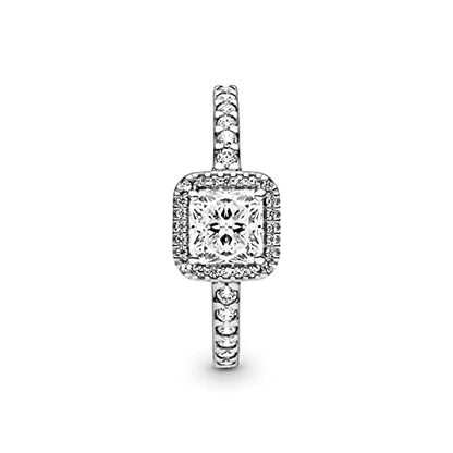 PANDORA Square Sparkle Halo Ring - Stunning Sophisticated Ring - Sterling Silver Ring for Women - Layering or Stackable Ring - Sterling Silver with Clear Cubic Zirconia - Size 5