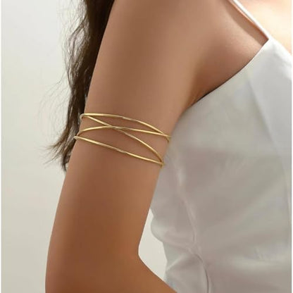 Harry and Henry Arm Cuff Gold Upper Arm Jewelry for Women Adjustable Open Cuff Bangle Bracelets Armband Jewelry Summer Outfits for Women 2026 - color: B:Gold multilayer open arm cuff bracelet