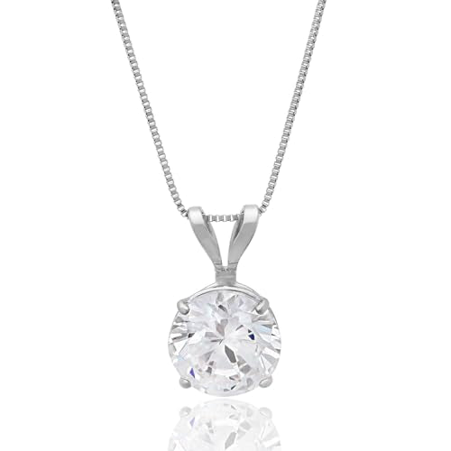 MAX + STONE 14k Gold 8mm Round Solitaire Cubic Zirconia Pendant Necklace for Women with 18 Inch Box Chain - size: 6.5 MM