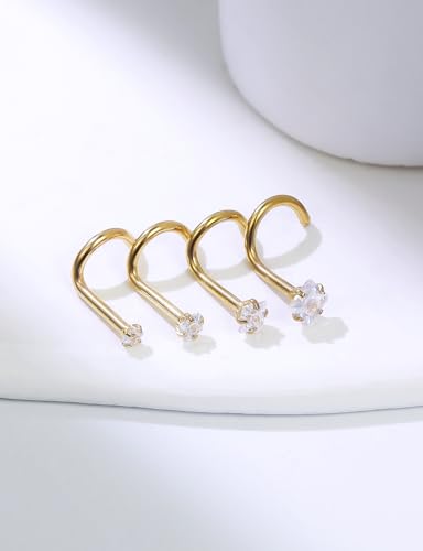 18G 20G 14K Gold Filled Nose Rings Studs Piercing Jewelry For Women Men 316L Surgical Steel Round Square Cubic Zirconia Nose Rings Studs Nostrial Piercing Jewelry CZ 1.5mm 2mm 2.5mm 3mm - color: 14K Gold Plated, size: 18 Gauge-Screw-Square CZ