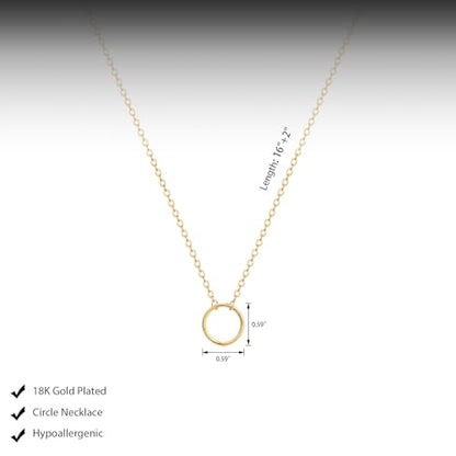 HERIER Cute Heart Necklace Dainty 18k Gold Plated Tiny Heart Pendant Choker Necklaces Small Gold Love Open Heart Chain Necklace for Women Simple Gold Necklace for Women Trendy Jewelry - color: Circle Necklace-Gold
