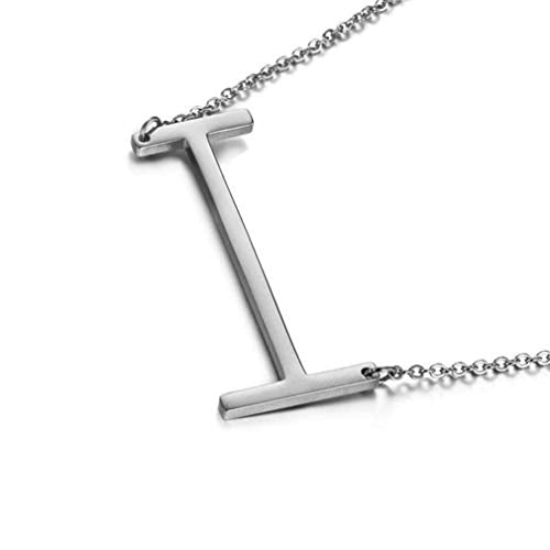 MOMOL Sideways Initial Necklace 18K Gold Plated Stainless Steel Large Big Letters Pendant Necklace Script Name Monogram Necklaces for Women - color: I
