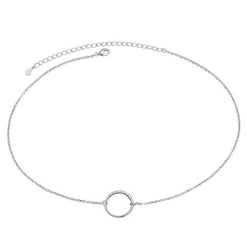 Ladytree S925 Sterling Silver Dainty Simple Choker Necklace,Rolo Chain,Adjustable 13 inches to 16 inches - style: 01_Circle choker