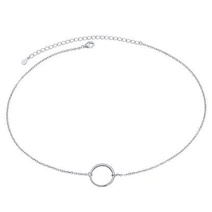 Ladytree S925 Sterling Silver Dainty Simple Choker Necklace,Rolo Chain,Adjustable 13 inches to 16 inches - style: 01_Circle choker