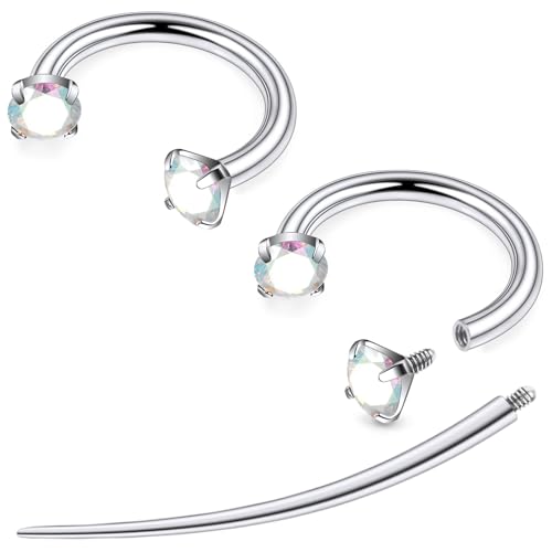 F136 Titanium 20/18/16/14g 8/10/12mm 10 Colors CZ Horseshoe Nose Ear Septum Lip Rings Piercings Jewelry Cartilage Tragus Helix Daith Earrings for Women Men - color: AB CZ, size: 14g*12mm*4mm