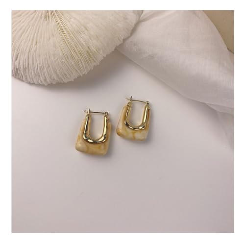 Chunky Clear Retro U Shaped Hoop Minimalist Square Resin Huggie Earrings for Women - color: Yellow