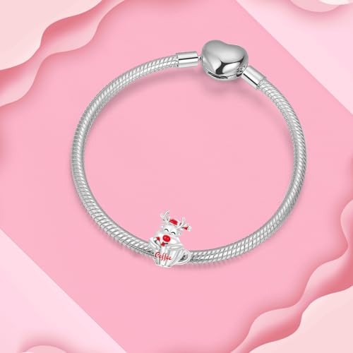 925 Sterling Silver Charms fits Bracelets and Necklace Pendant Bead Charms Jewelry Gift for Women Family Friends - style: Christmas Deer Charm