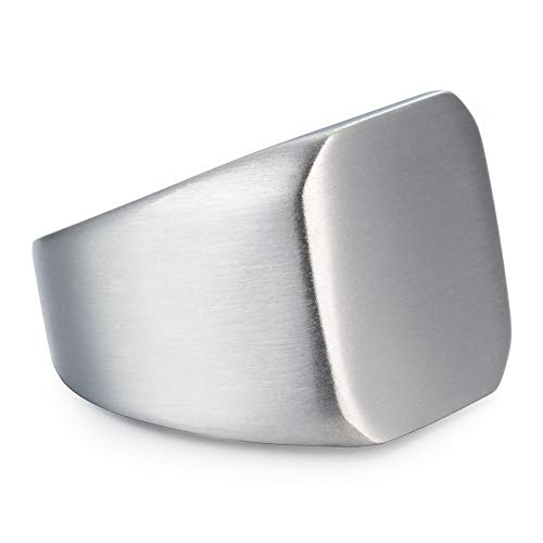 Stainless Steel Signet Ring for Men Solid Square Biker Rings Matte Brushed/Polished Finish - color: Brushed, Silver