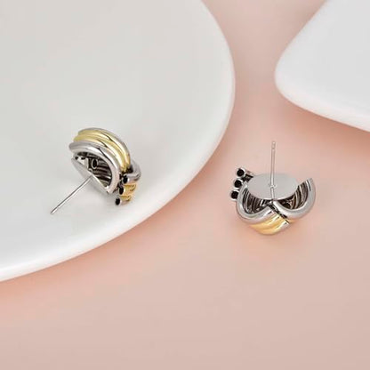 Love Knot Stud Earrings for Women Gold Plated Knot Earrings Geometric Twisted Statement Earrings Trendy Jewelry - color: 2 Tone Knot