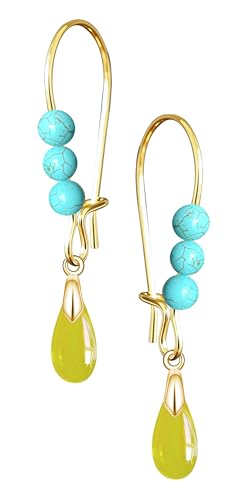 Natural Waterdrop Stone Drop Earrings,Gold Plated Real Genuine Teardrop Crystal Quartz Gemstone Pin Hoop Earrings Hooks Statement Dangle Dangling Earrings for Women Her - color: A05_Citrine