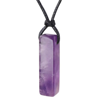 FANASY Natural Gemstone Pendant Necklace for Men Healing Crystal Pendant Adjustable Black Rope Necklace Jewelry Gifts for Women Men - color: Amethyst