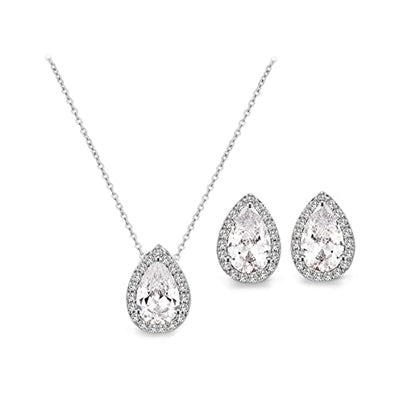 Teardrop Cubic Zirconia Jewelry Set Necklace Earrings Bracelet Bridal Wedding Jewelry for Women Bridesmaid Prom Party - color: 2 Set - White Gold Plated