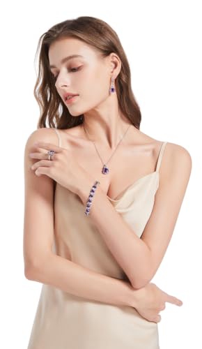 Jewelry Set for Women Teardrop Earrings Necklace Ring Bracelet Set Party Wedding Jewelry Gift for Mother Wife Friend - color: Purple