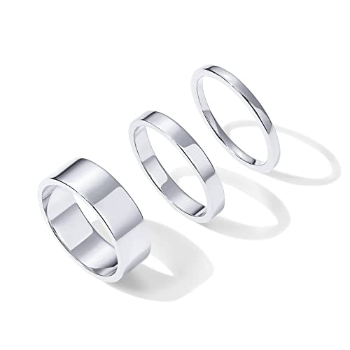 PAVOI 18K Gold Plated 3 Rings Set, Gold Stacking Rings for Women - color: White Gold