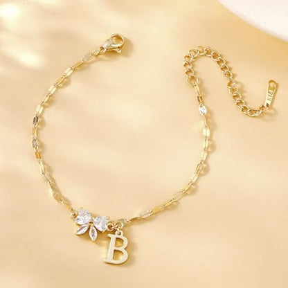 Gold Initial Bracelet for Women Teen Girls 14k Gold Plated Dainty Butterfly Charm Letter Bracelet for Birthday Jewelry Gifts - color: Gold-D