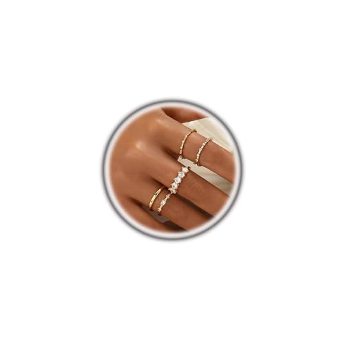 GIGB PBDK Dainty Gold Stackable Rings for Women,Sparkly 14k Gold Plated Cubic Zirconia Thumb Ring Set,Trendy Non Tarnish Wedding Bands Statement Knuckle Rings