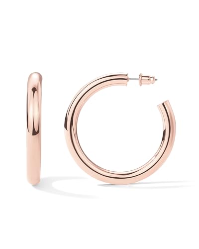 PAVOI Chunky Gold Hoop Earrings for Women, Lightweight 14K Gold Plated | Gold Hoops, Gold Plated Earrings, Womens Earrings, 14K Gold Hoop Earrings - color: Rose Gold, size: 50 MM