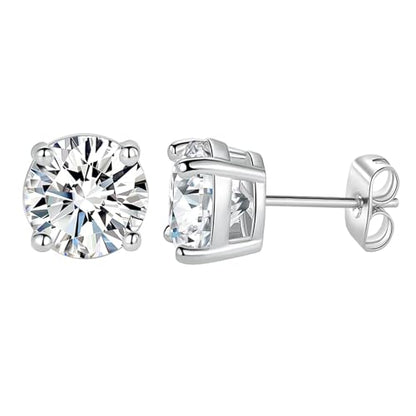 18K White/Yellow Gold Plated Stud Earrings for Men Women 4 Prong Graduated Round Clear Cubic Zirconia Hypoallergenic Earrings Set 3-8MM - color: White Gold Plated, size: 5MM