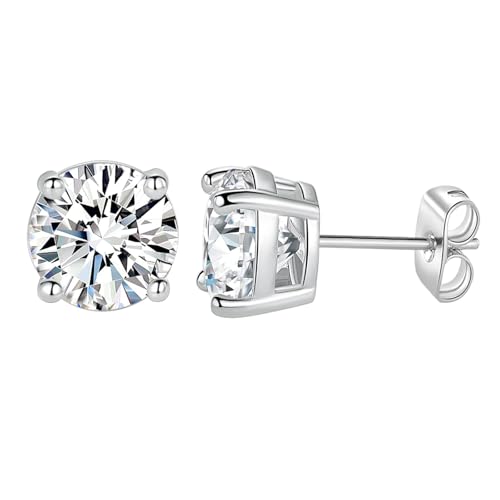 18K White/Yellow Gold Plated Stud Earrings for Men Women 4 Prong Graduated Round Clear Cubic Zirconia Hypoallergenic Earrings Set 3-8MM - color: White Gold Plated, size: 7MM