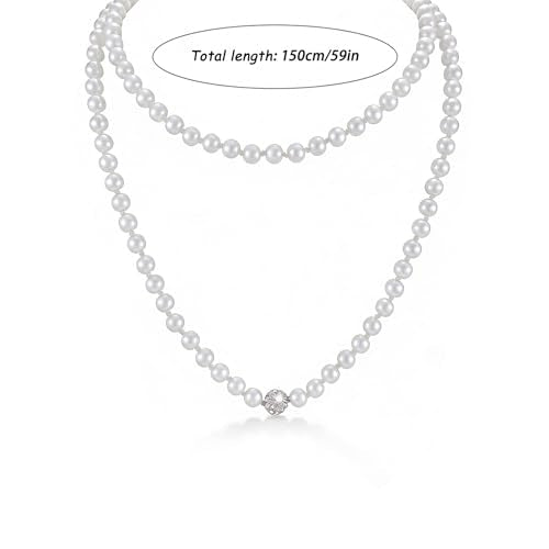Long Pearl Necklace for Women Dainty Zircon Bead Pearl Necklace Layered Faux Pearls Necklaces Long Wedding Long Pearl Necklace Delicate Jewelry for Brides - color: white-A