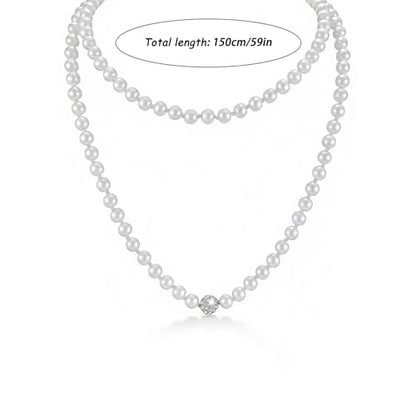 Long Pearl Necklace for Women Dainty Zircon Bead Pearl Necklace Layered Faux Pearls Necklaces Long Wedding Long Pearl Necklace Delicate Jewelry for Brides - color: white-A