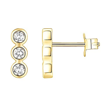 PAVOI 14K Gold Plated 925 Sterling Silver CZ Simulated Diamond Earrings | Dainty Geometric Shape Mini Bar Stud Earrings for Women - color: Yellow Gold, style: Bezel