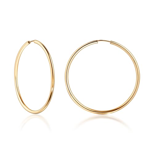 Barzel 18K Gold Plated Endless Hoop Earrings, 3mm Thick, High Polish Finish, Tarnish Free - size: 50 millimeters