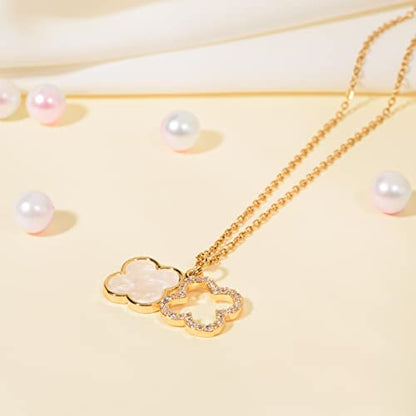 Clover Necklace For Women 18k Gold Plated Silver Lucky Four Leaf Clover Pendent Necklaces Trendy Dainty Jewelry Gifts for Women - color: Gold-White