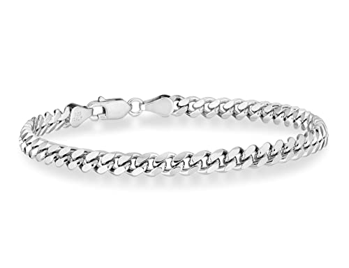 Miabella Italian Thick 925 Sterling Silver Cuban Link Chain Bracelet Men | 3.2mm, 5mm, 7mm, Solid Curb, Fine Jewelry, Made in Italy - size: 5mm