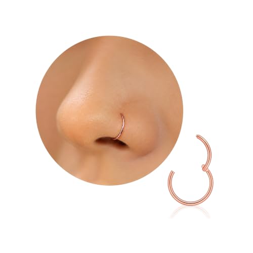 Nose Rings for Women, Gold Hypoallergenic Nose Ring Hoop, 316L Surgical Steel Septum Cartilage Earring, 20G 18G 16G 14 Guage Diameter 5mm to 16mm Body Piercing Lip Jewelry - color: Rose Gold Plated, size: Inner Diameter: 6 mm