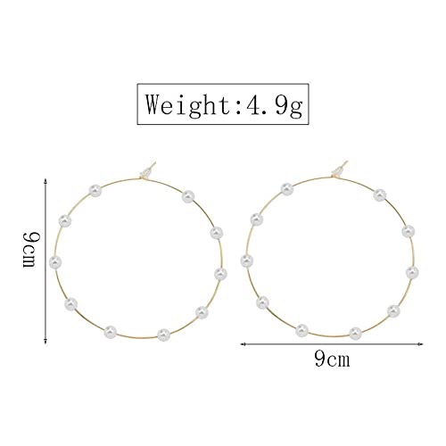 Jumbo Huge Hoops Large Pearls Thin Gold Silver Dangle Lightweight Fashion Chic Jewelry Gift for Women - size: 90mm silver