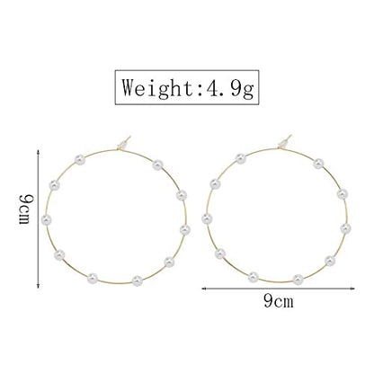 Jumbo Huge Hoops Large Pearls Thin Gold Silver Dangle Lightweight Fashion Chic Jewelry Gift for Women - size: 90mm silver
