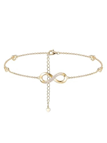 Moissanite Infinity Anklet for Women, Real Authentic 925 Sterling Silver Hypoallergenic, Beautiful Summer Jewelry, Dainty Ankle Bracelet, 8.6-10.6inch (21-26cm) Adjustable - color: Elegant Infinity - Yellow Gold