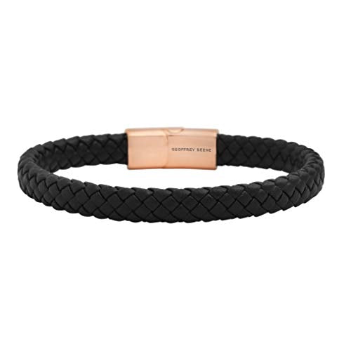 Geoffrey Beene Men's Braided Genuine Leather Bracelet with Stainless Steel Closure - color: Rose Gold