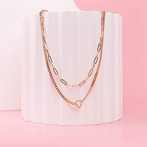PAVOI 14K Gold Plated Dainty Layering Necklaces for Women | Snake Chain, Curb Link, Paperclip Layered Chains | Trendy Layering Necklace - style: Lock