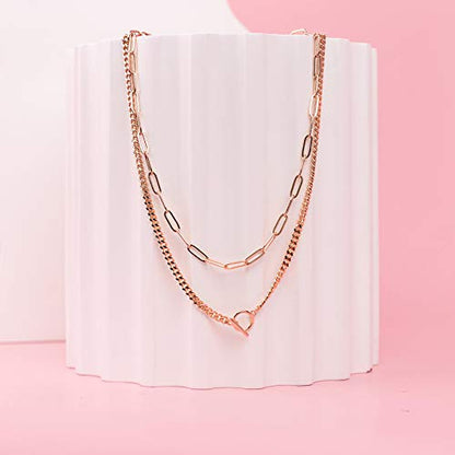 PAVOI 14K Gold Plated Dainty Layering Necklaces for Women | Snake Chain, Curb Link, Paperclip Layered Chains | Trendy Layering Necklace - style: Lock