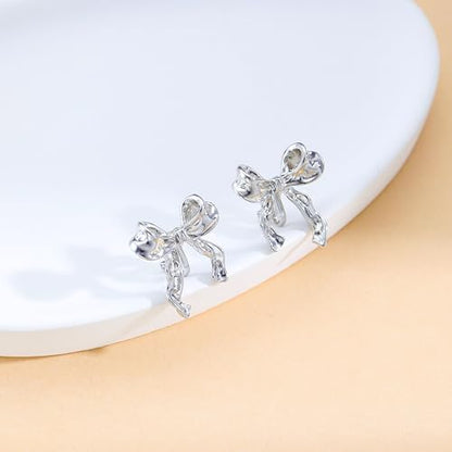 Women's Statement Clip-On Earrings Hypoallergenic Lightweight Clip Earrings - color: silver bow