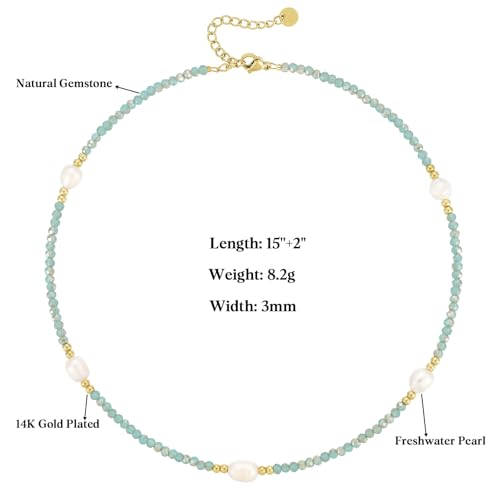 KissYan Beaded Choker Necklace for Women, Colorful Natural Gemstones Pearl Choker 14K Gold Plated Pendant Healing Crystal Necklace Handmade Stone Jewelry Gift | 14K Gold Plated Pendant Necklaces, Natural Gemstones Pearl Choker, Healing Crystal Chain, Hand