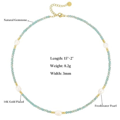 KissYan Beaded Choker Necklace for Women, Colorful Natural Gemstones Pearl Choker 14K Gold Plated Pendant Healing Crystal Necklace Handmade Stone Jewelry Gift | 14K Gold Plated Pendant Necklaces, Natural Gemstones Pearl Choker, Healing Crystal Chain, Hand