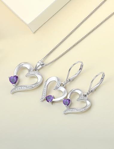 YL Heart Necklace 925 Sterling Silver Love Heart Pendant Birthstone Jewelry for Women - color: 02-amethyst-Feb