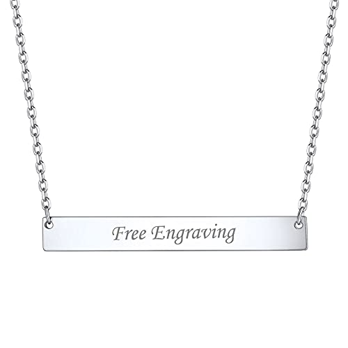 ChicSilver Customizable Vertical Bar Pendant Necklace 925 Sterling Silver Y Necklace Simple Fashion Jewelry Gifts for Women - style: E. 5mm Horizontal Bar-Silver Engraving