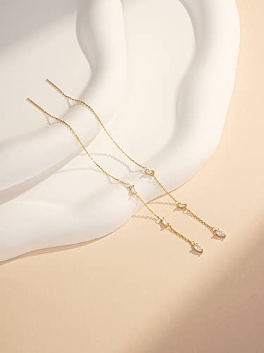 Threader Dangle Earring Teardrop Marquise Cubic Zirconia Gold/Silver Plated Long Link Chain Drop Earring for Women Girl - color: Threader Earring A-Silver