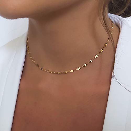 Annika Bella Choker Necklace, Gold Chain for Women, Length 13-16 Inches, Minimalist Necklaces for Women, Lace/Link/Tubes/Dotted Chain Chokers. - style: Lace Chain