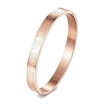 4/6/8mm Numeral Bangle Stainless Steel Engraved Unisex Bracelet Inspirational Gifts for Her - color: Rose Gold, size: 8mm
