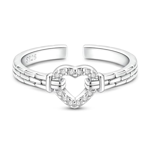 925 Sterling Silver Adjustable Rings for Women 14K Gold Plated Thumb Rings | Stackable Statement Eternity Rings Dainty Starfish Star Moon Heart Lucky Open Ring Trendy Jewelry Birthday Gifts for Ladies - color: Love Twisted Chain Ring
