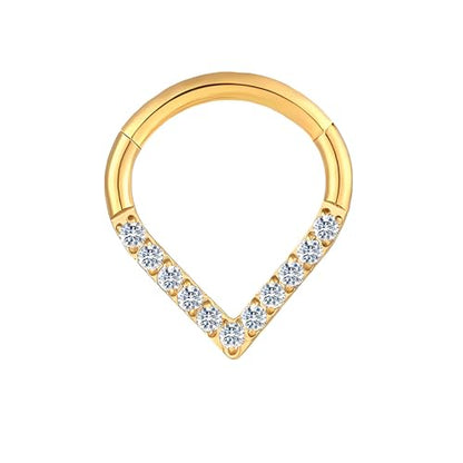 HQLA 16G Nose Hoop Ring Septum Ring Clear CZ Daith Earring Surgical Steel Hinged Segment Seamless Clicker Tragus Rook Helix Cartilage Conch Hoop Piercing Jewelry for Women men 8mm 10mm - style: 16G-8MM-Teardrop-Gold