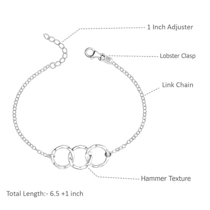 LeCalla 925 Sterling Silver Hammered Link Bracelets for Women | Handmade Bohemian Textured Chain & Oval Link Bracelet | Women's Adjustable Paperclip, Circle & Oval Hammered Bracelets - color: Hammered Circle