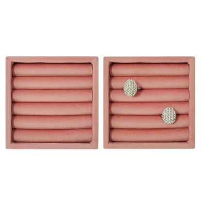 SCIKHETF Velvet Ring Earrings Studs organizer Tray Small Ring Insert Display Tray 5 Slots Stackable (Peach Pink) - color: Peach Pink